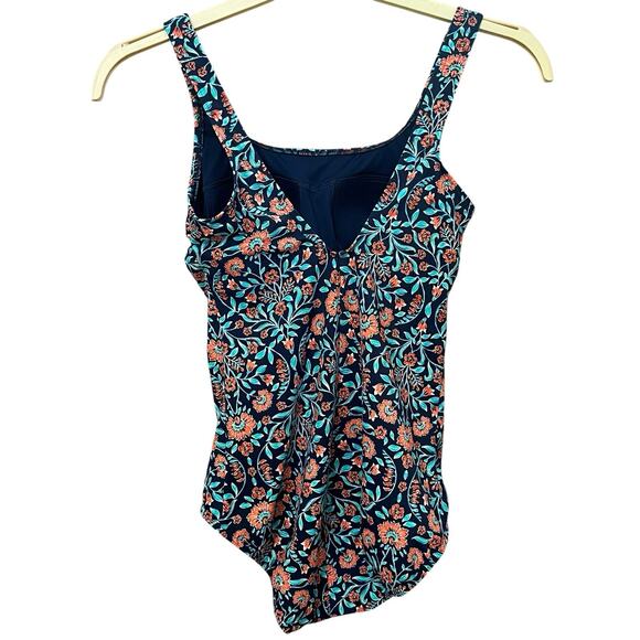 Lands End Tugless One Piece Swimsuit 6 Floral Shelf Bra Modest Low Leg Preppy - Picture 3 of 5